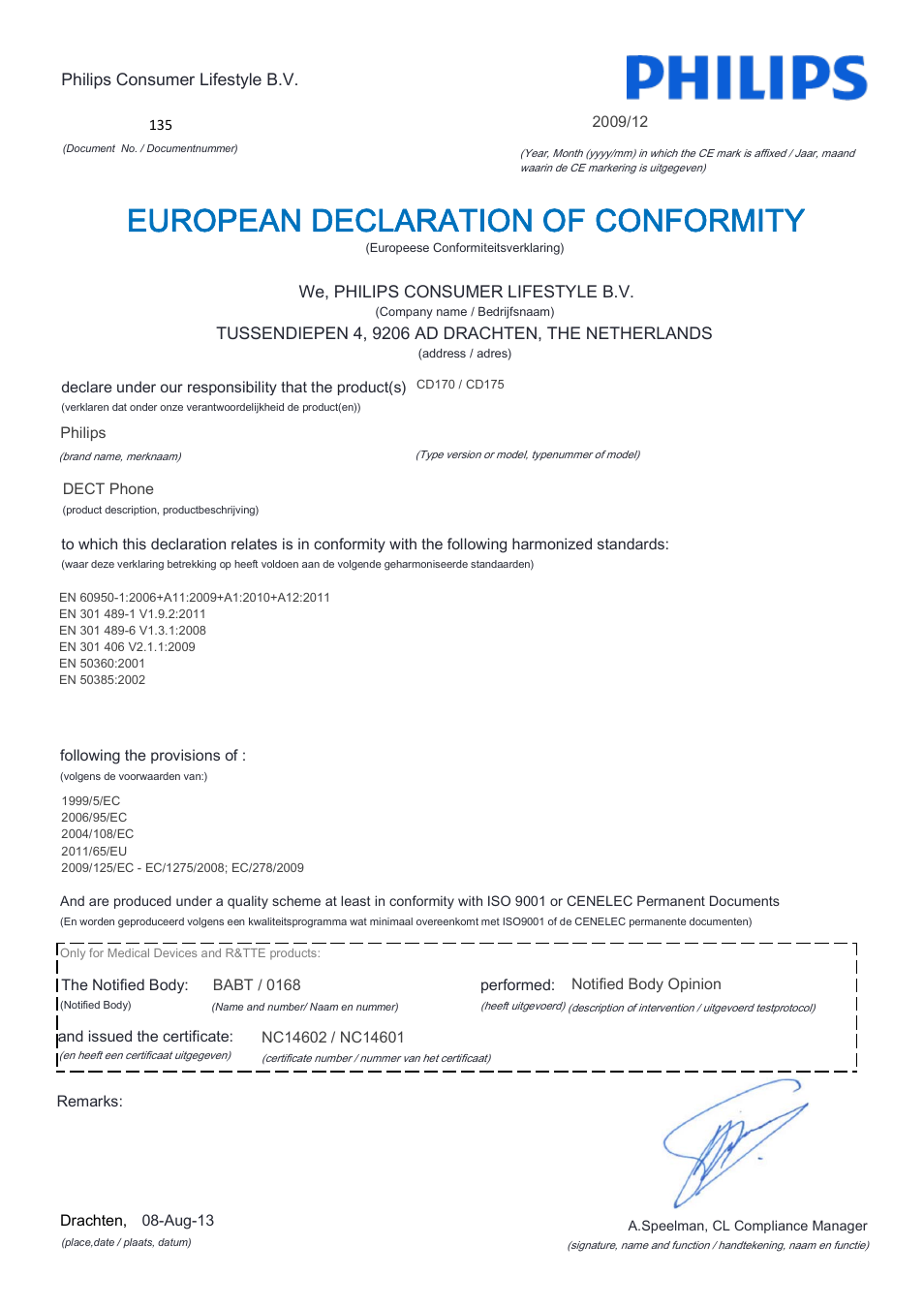 European declaration of conformity | Philips CD170 User Manual | Page 4 / 22