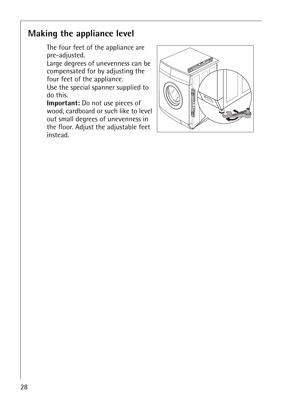 Making the appliance level | AEG LAVAMAT 76800 User Manual | Page 28 / 36