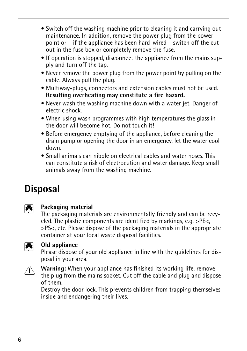 Disposal 2 | AEG LAVAMAT 76800 User Manual | Page 6 / 36