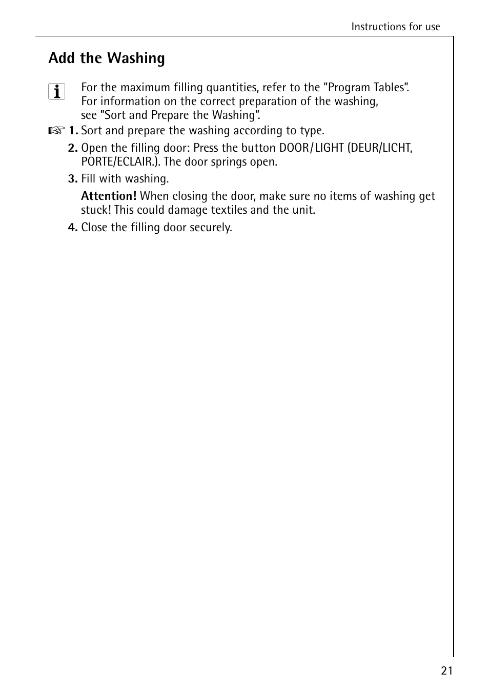 Add the washing | AEG OKO-LAVAMAT 82730 User Manual | Page 21 / 56