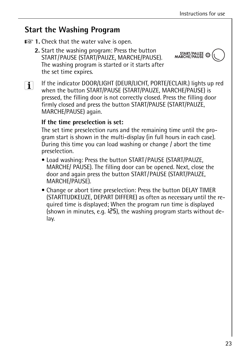 Start the washing program | AEG OKO-LAVAMAT 82730 User Manual | Page 23 / 56