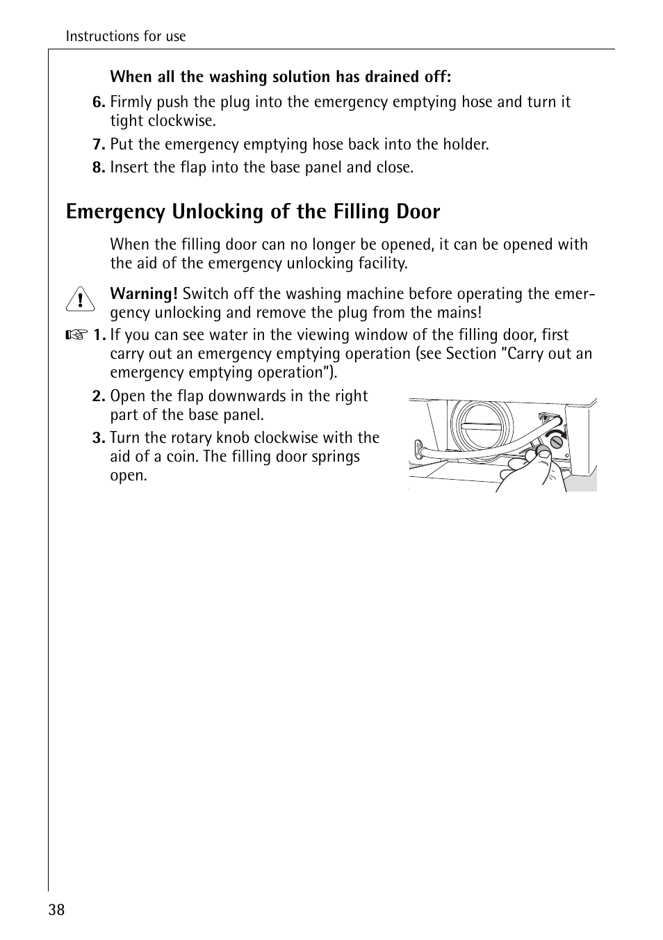 Emergency unlocking of the filling door | AEG OKO-LAVAMAT 82730 User Manual | Page 38 / 56