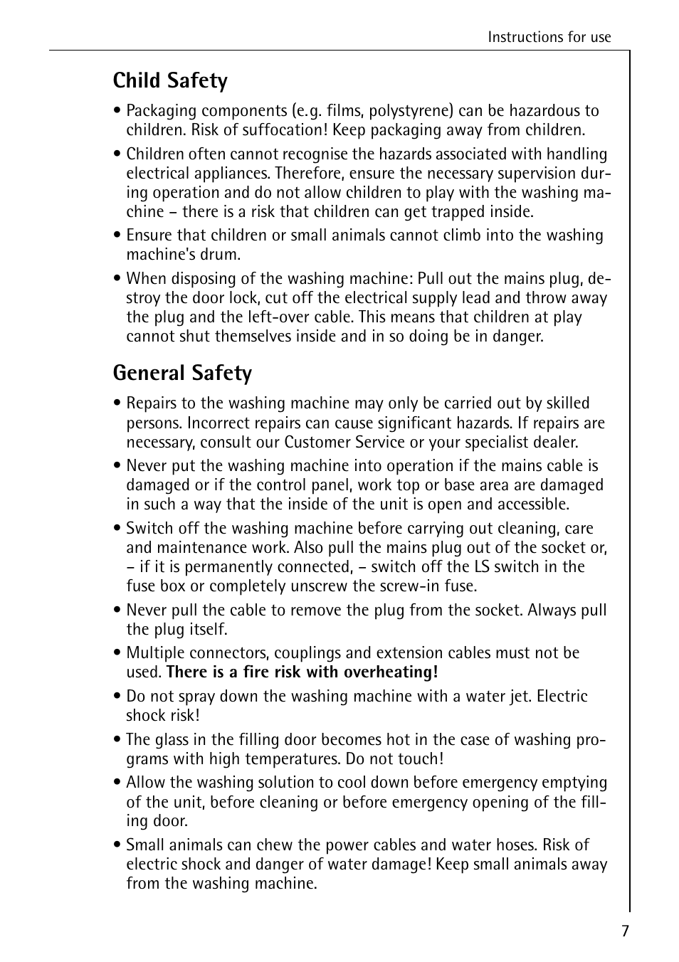 Child safety, General safety | AEG OKO-LAVAMAT 82730 User Manual | Page 7 / 56