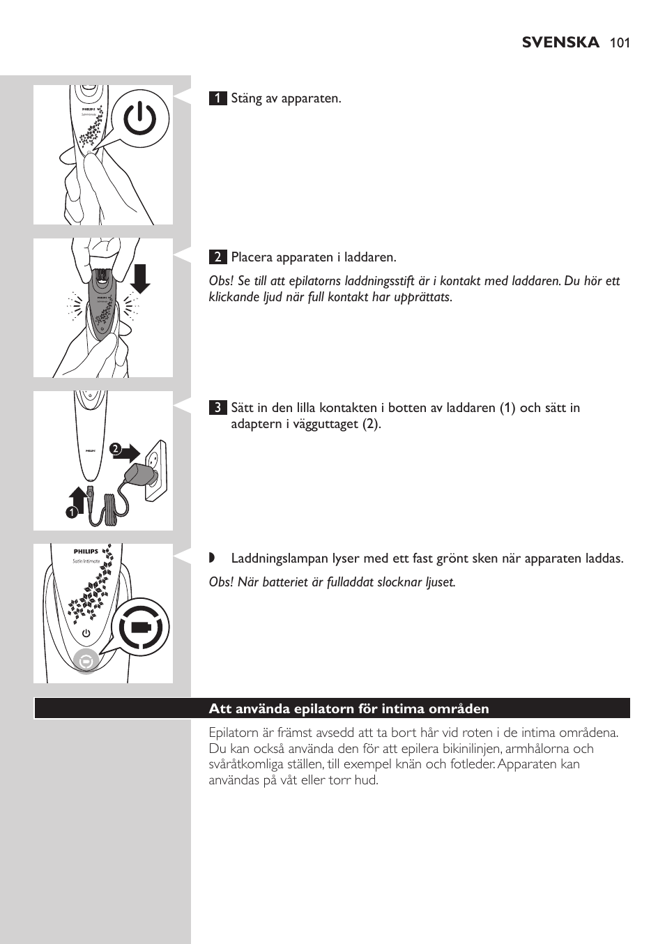 Philips Satin Intimate Depiladora para las zonas íntimas User Manual | Page 101 / 232