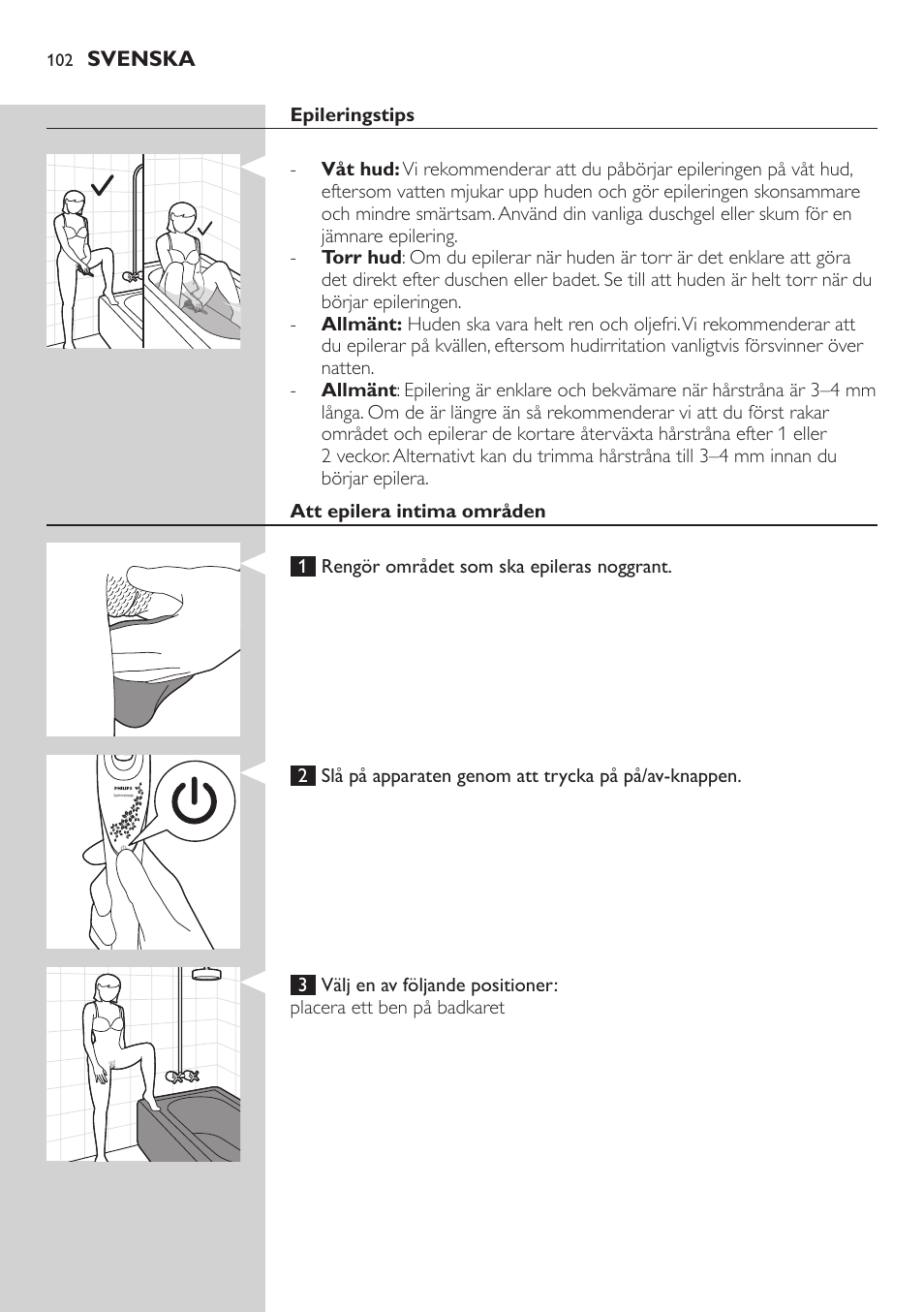 Philips Satin Intimate Depiladora para las zonas íntimas User Manual | Page 102 / 232