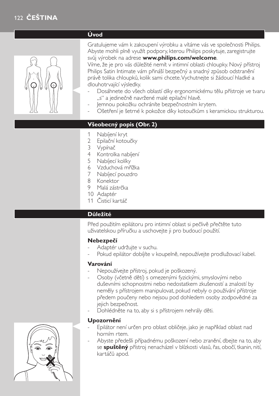 Čeština, Čeština 12 | Philips Satin Intimate Depiladora para las zonas íntimas User Manual | Page 122 / 232