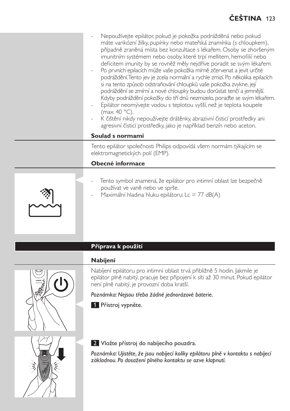 Philips Satin Intimate Depiladora para las zonas íntimas User Manual | Page 123 / 232