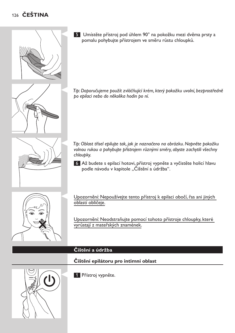 Philips Satin Intimate Depiladora para las zonas íntimas User Manual | Page 126 / 232