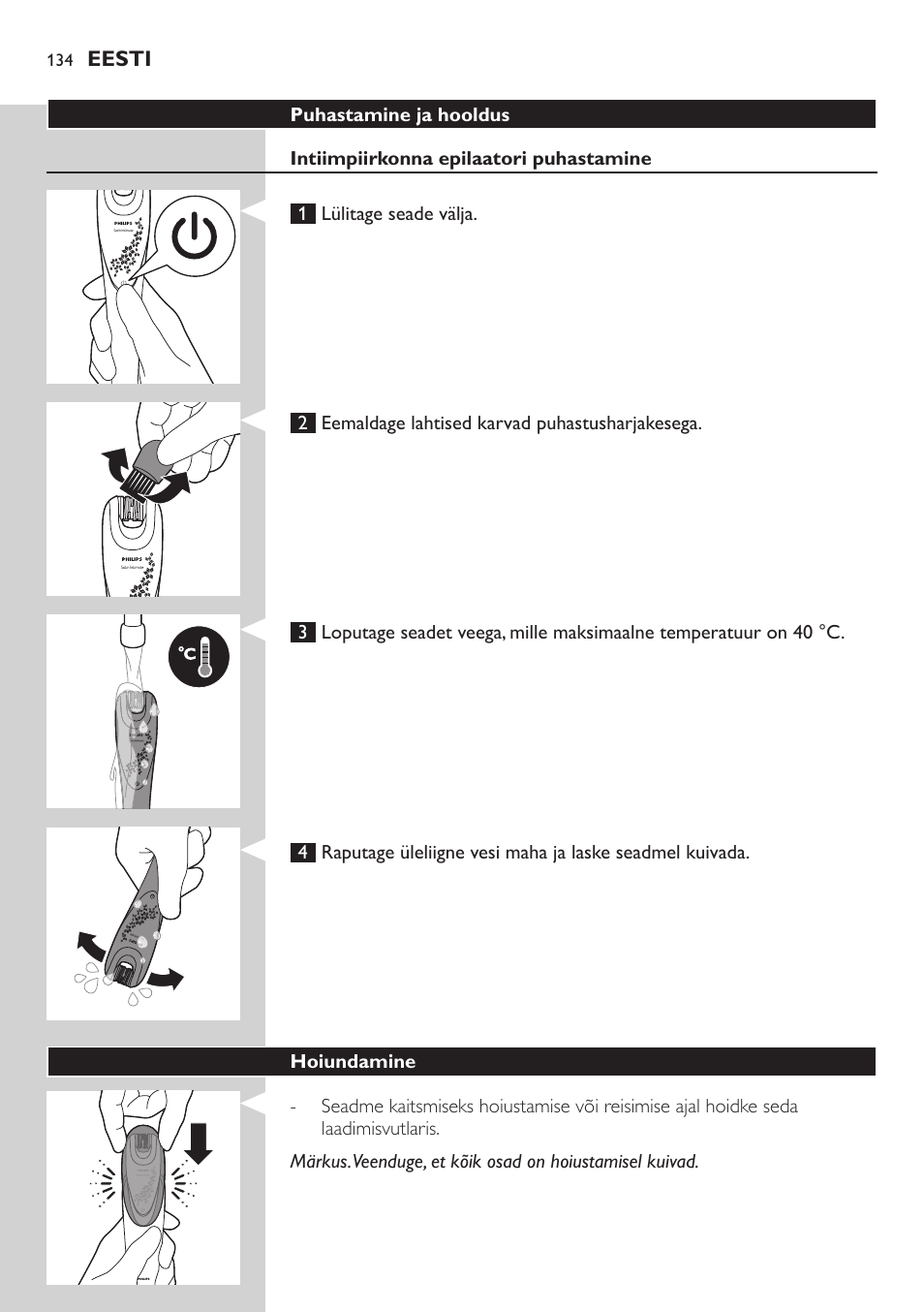 Philips Satin Intimate Depiladora para las zonas íntimas User Manual | Page 134 / 232