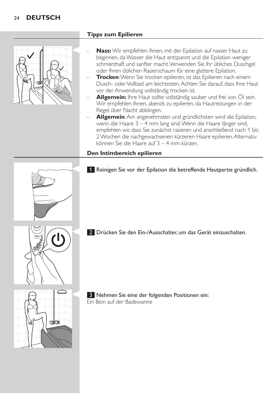 Philips Satin Intimate Depiladora para las zonas íntimas User Manual | Page 24 / 232