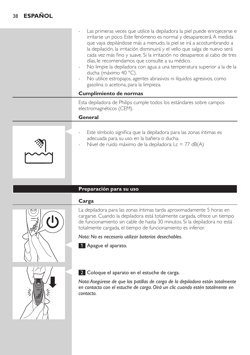 Philips Satin Intimate Depiladora para las zonas íntimas User Manual | Page 38 / 232