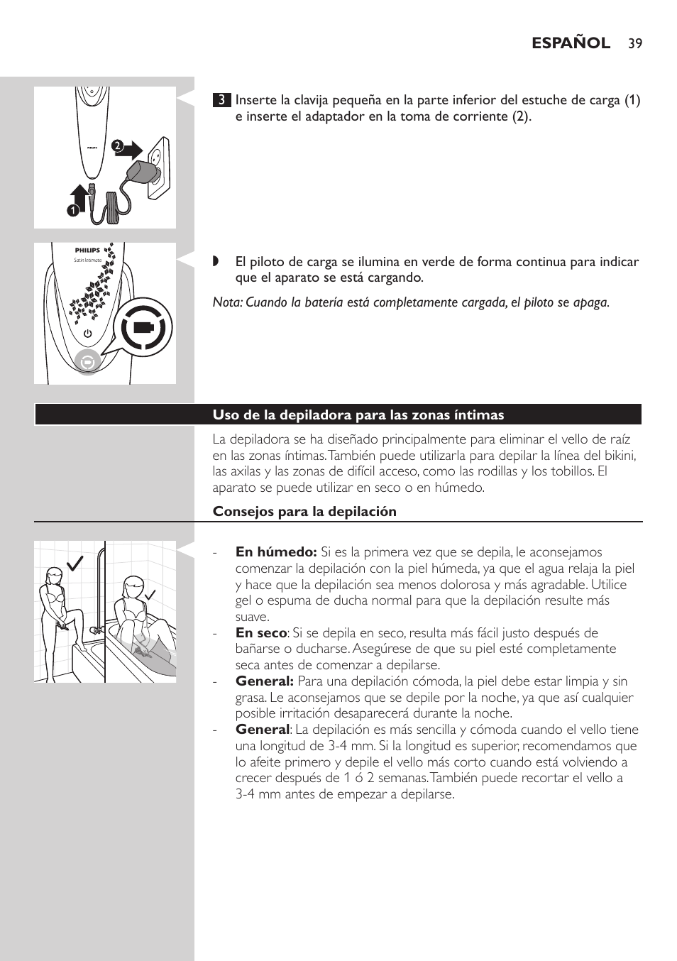 Philips Satin Intimate Depiladora para las zonas íntimas User Manual | Page 39 / 232