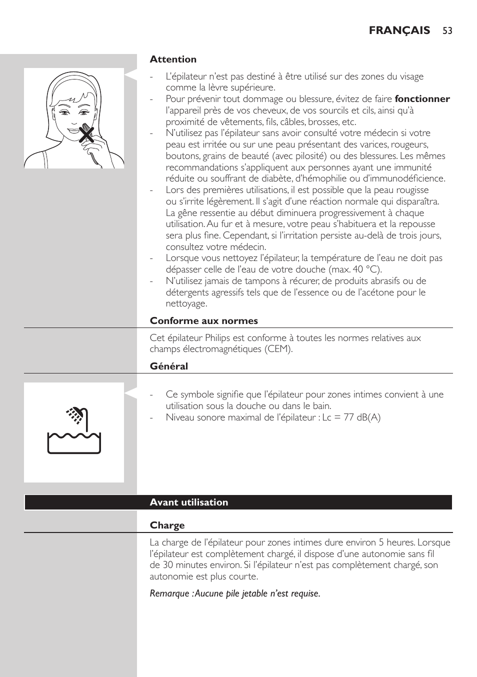 Philips Satin Intimate Depiladora para las zonas íntimas User Manual | Page 53 / 232