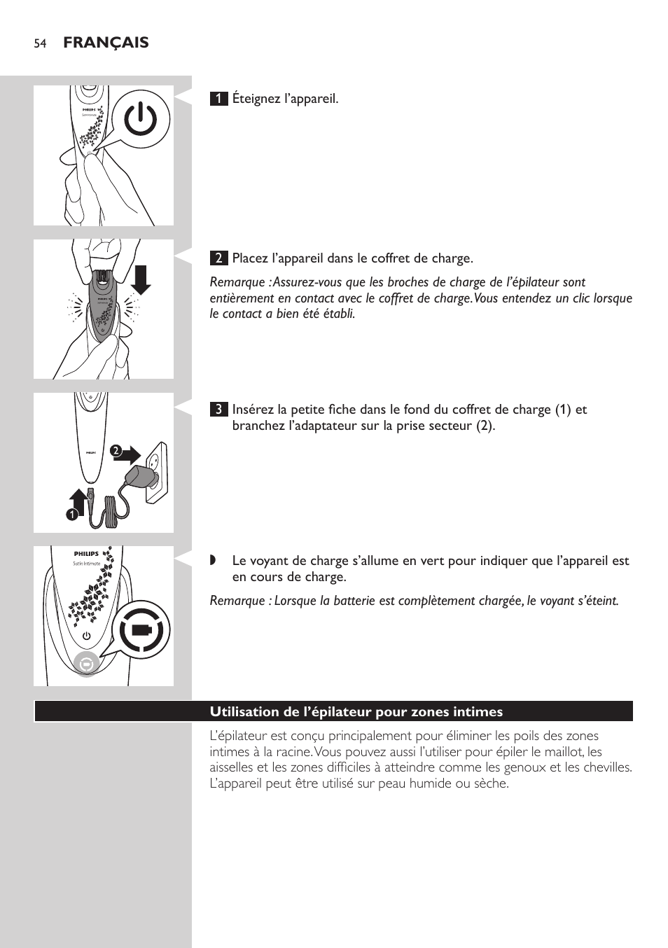 Philips Satin Intimate Depiladora para las zonas íntimas User Manual | Page 54 / 232