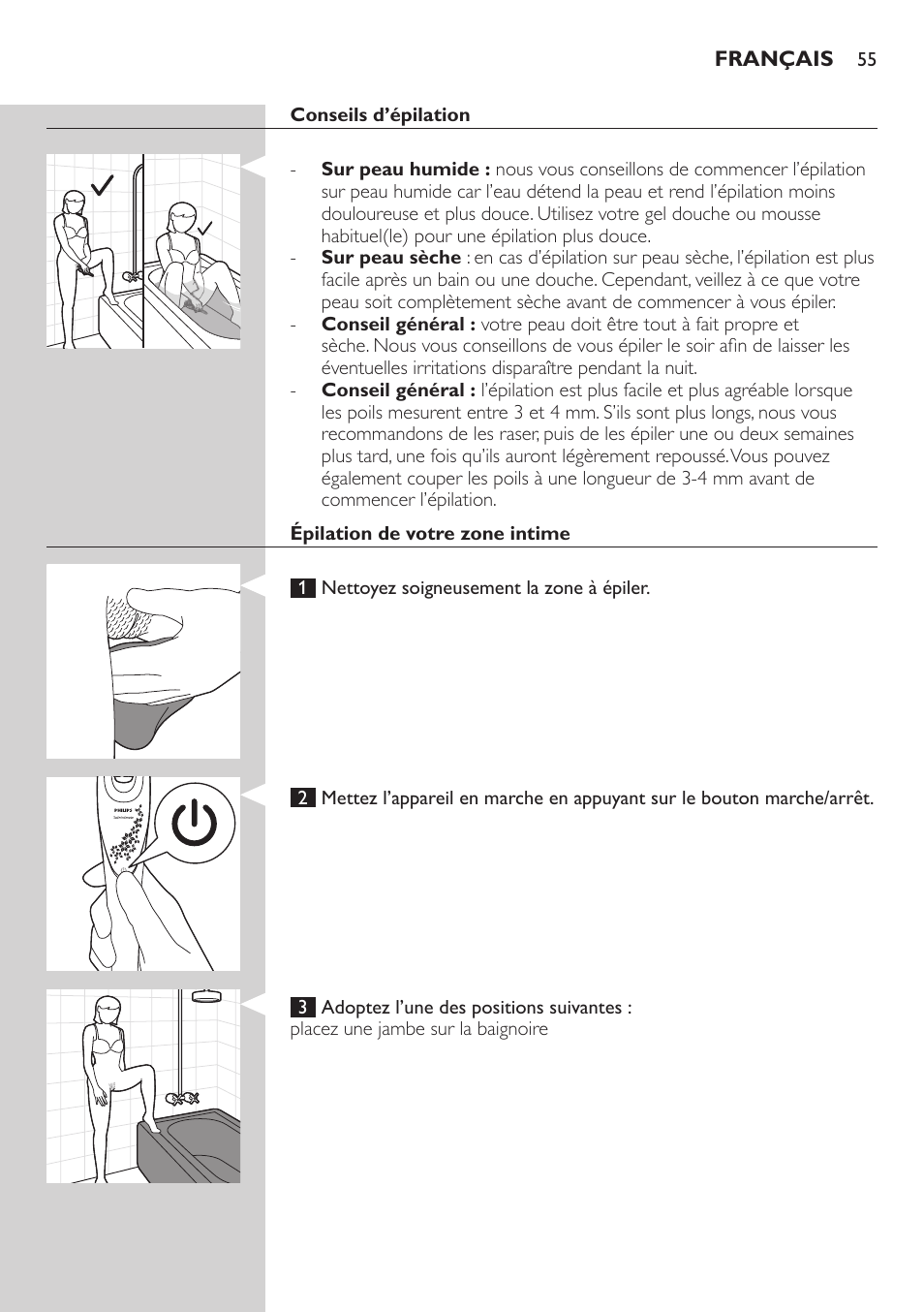 Philips Satin Intimate Depiladora para las zonas íntimas User Manual | Page 55 / 232