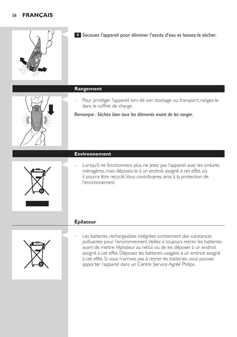 Philips Satin Intimate Depiladora para las zonas íntimas User Manual | Page 58 / 232