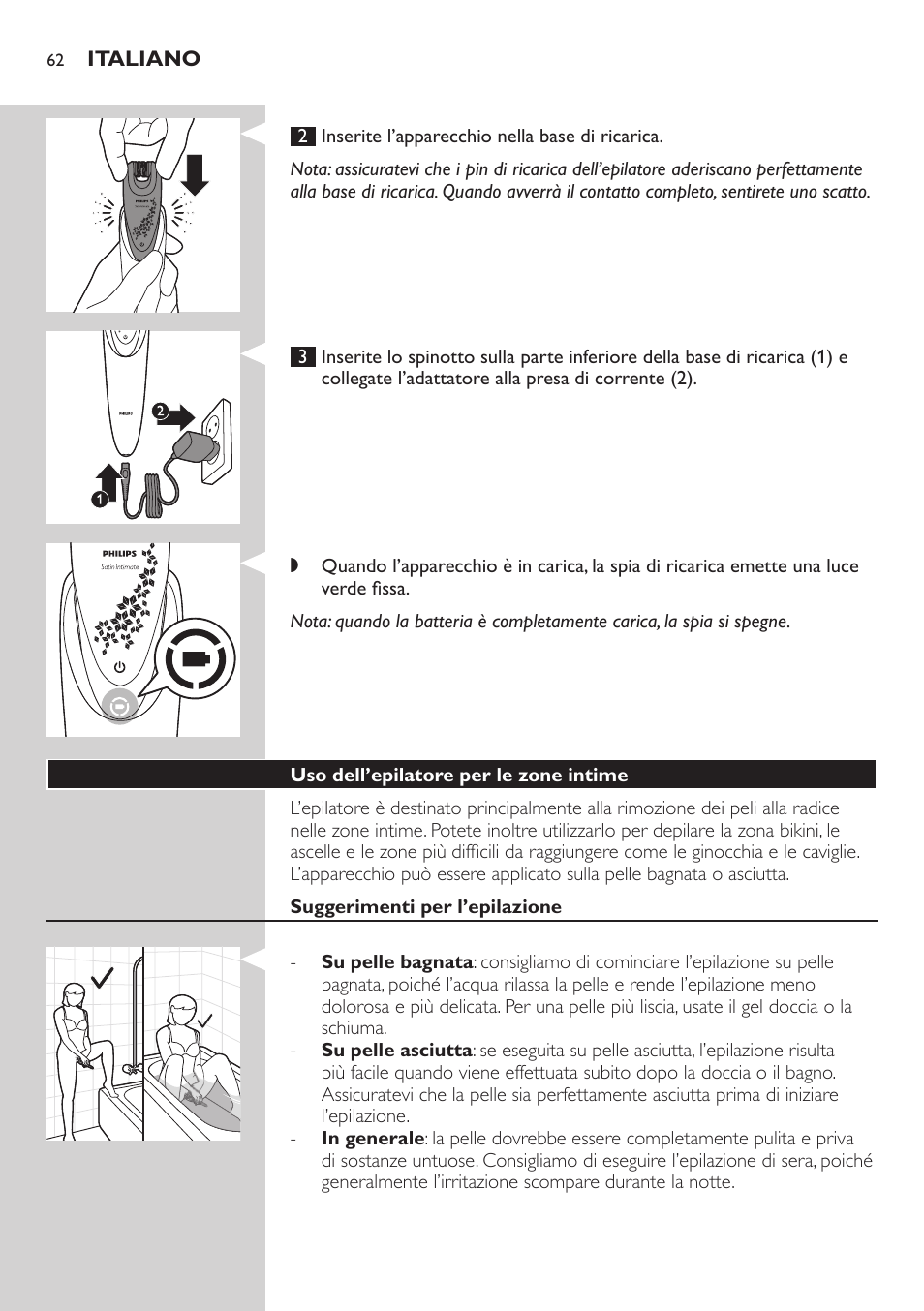 Philips Satin Intimate Depiladora para las zonas íntimas User Manual | Page 62 / 232