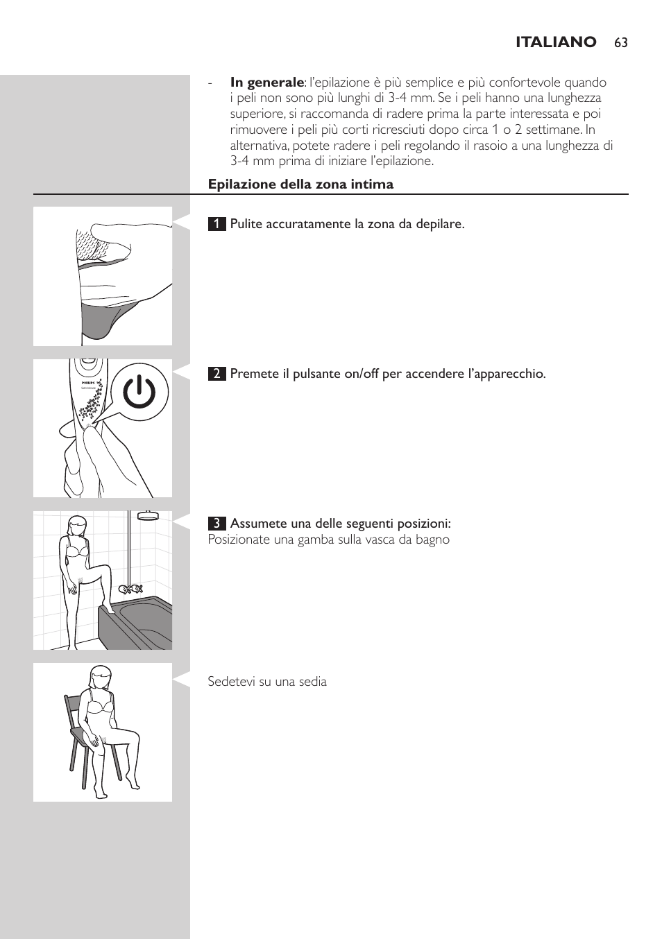 Philips Satin Intimate Depiladora para las zonas íntimas User Manual | Page 63 / 232