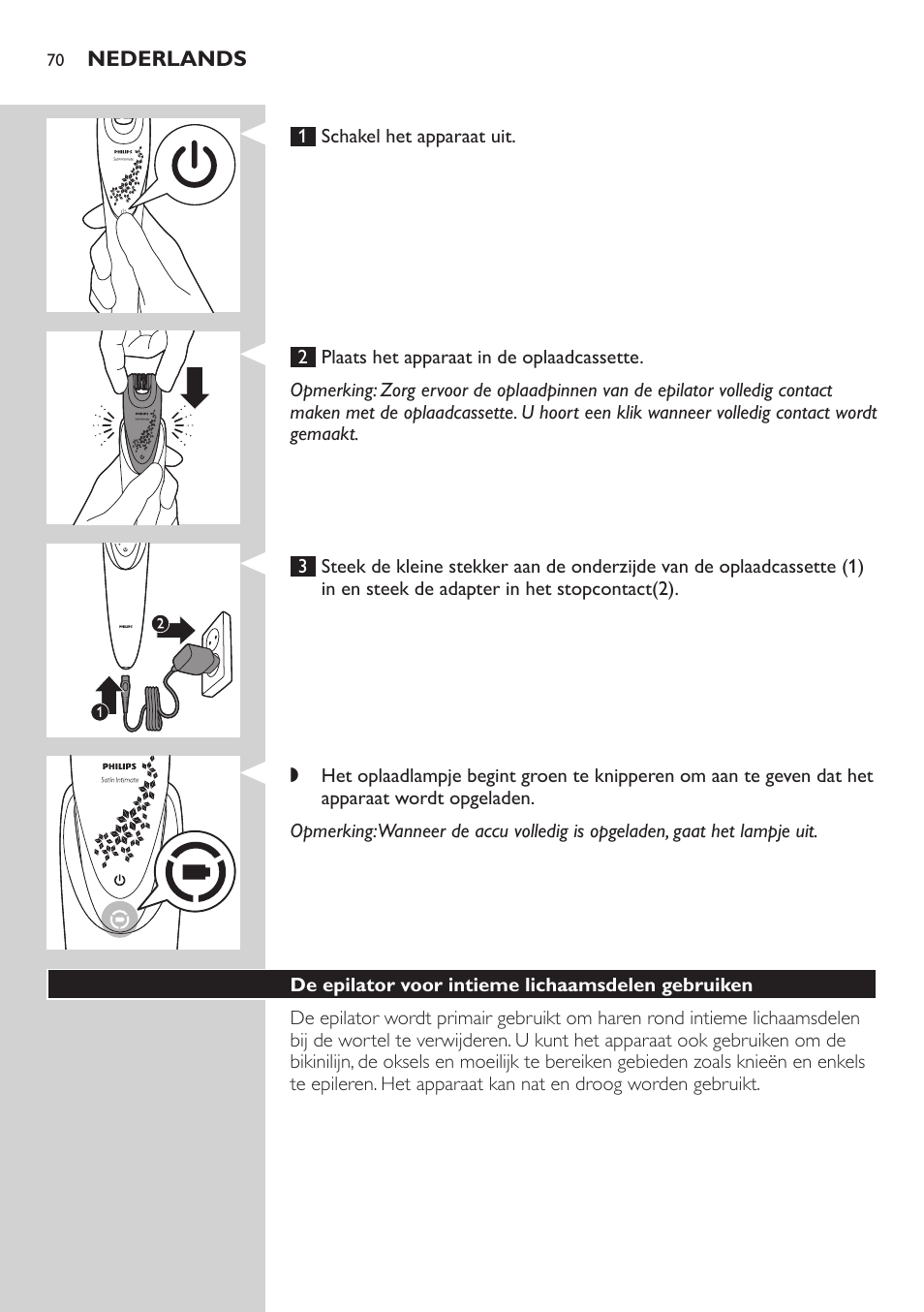 Philips Satin Intimate Depiladora para las zonas íntimas User Manual | Page 70 / 232