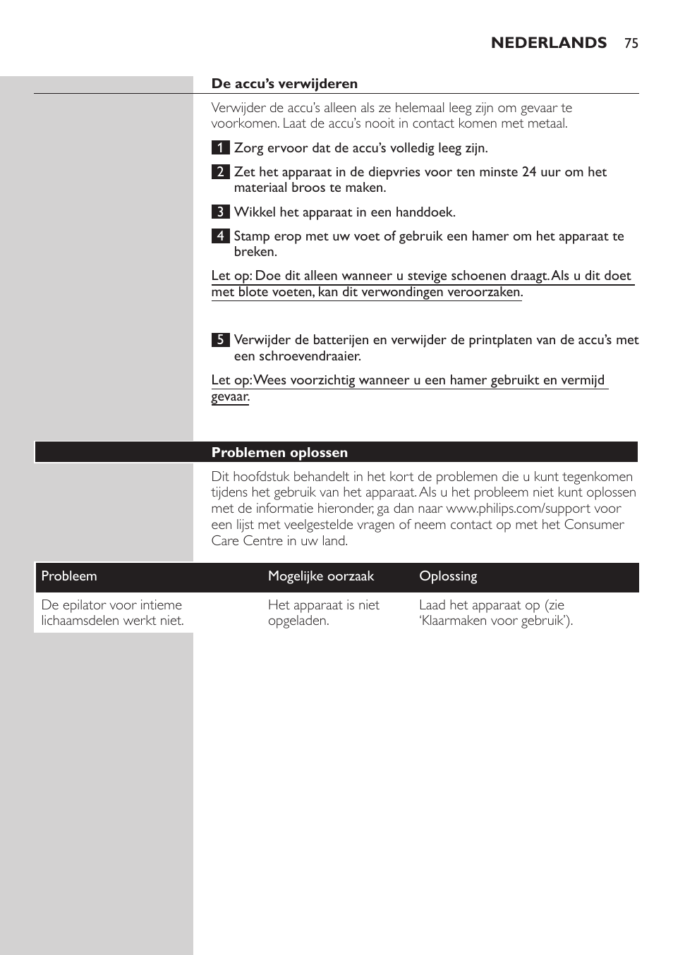 Philips Satin Intimate Depiladora para las zonas íntimas User Manual | Page 75 / 232