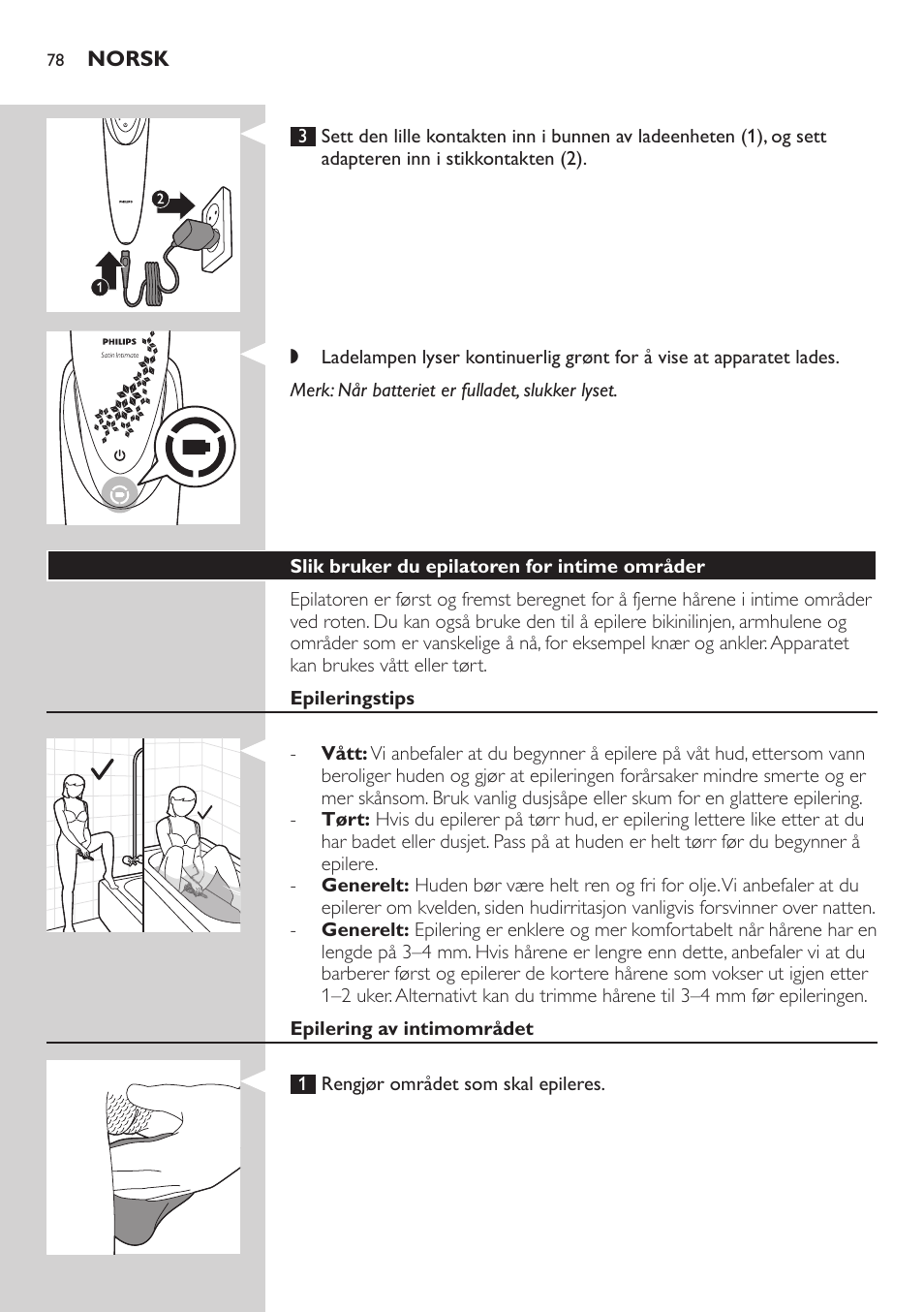 Philips Satin Intimate Depiladora para las zonas íntimas User Manual | Page 78 / 232