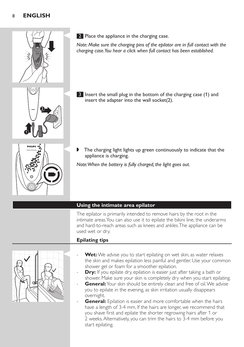 Philips Satin Intimate Depiladora para las zonas íntimas User Manual | Page 8 / 232