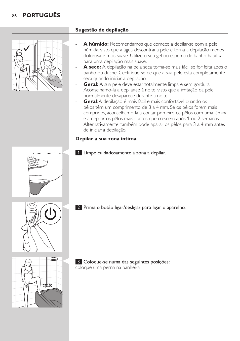 Philips Satin Intimate Depiladora para las zonas íntimas User Manual | Page 86 / 232