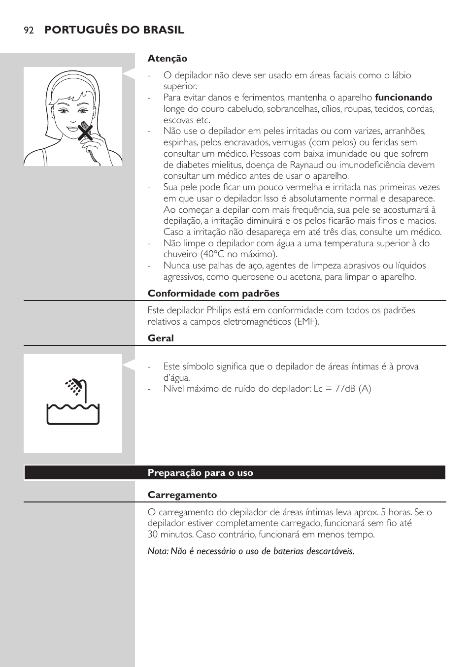 Philips Satin Intimate Depiladora para las zonas íntimas User Manual | Page 92 / 232