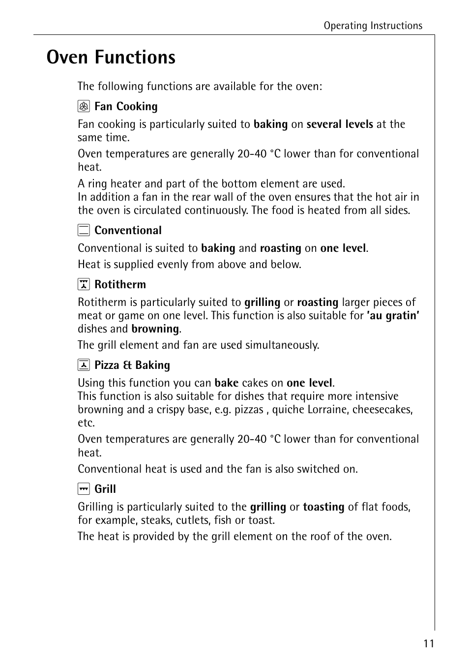 Oven functions | AEG COMPETENCE B 4130 User Manual | Page 11 / 52