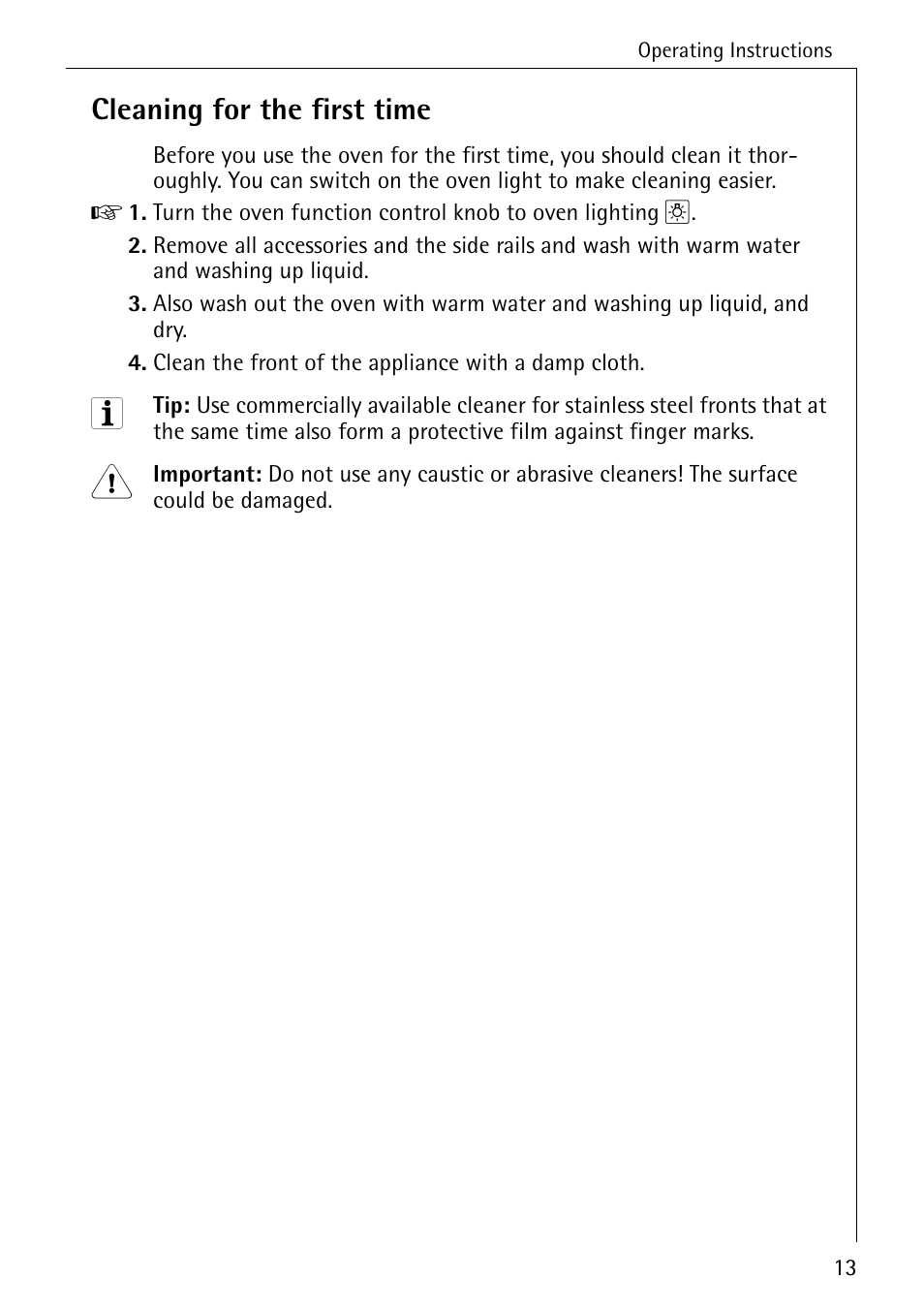 Cleaning for the first time | AEG COMPETENCE B 4130 User Manual | Page 13 / 52