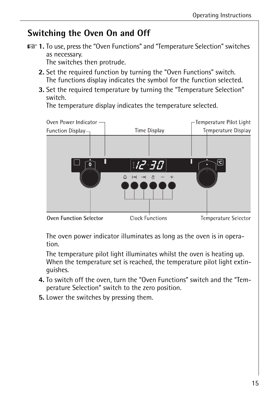 Switching the oven on and off | AEG COMPETENCE B 4130 User Manual | Page 15 / 52