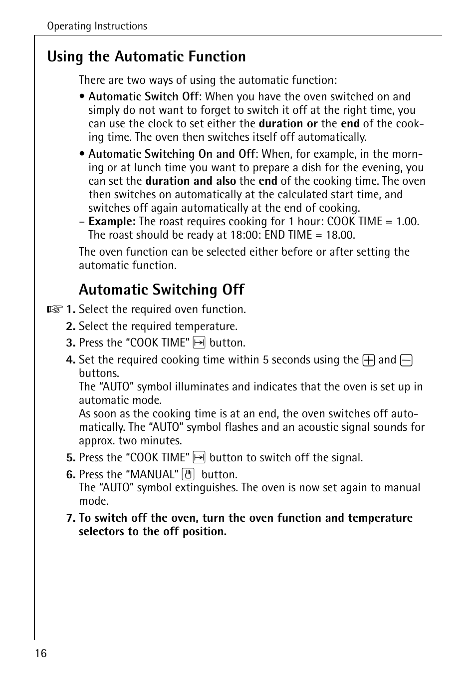 Using the automatic function, Automatic switching off | AEG COMPETENCE B 4130 User Manual | Page 16 / 52