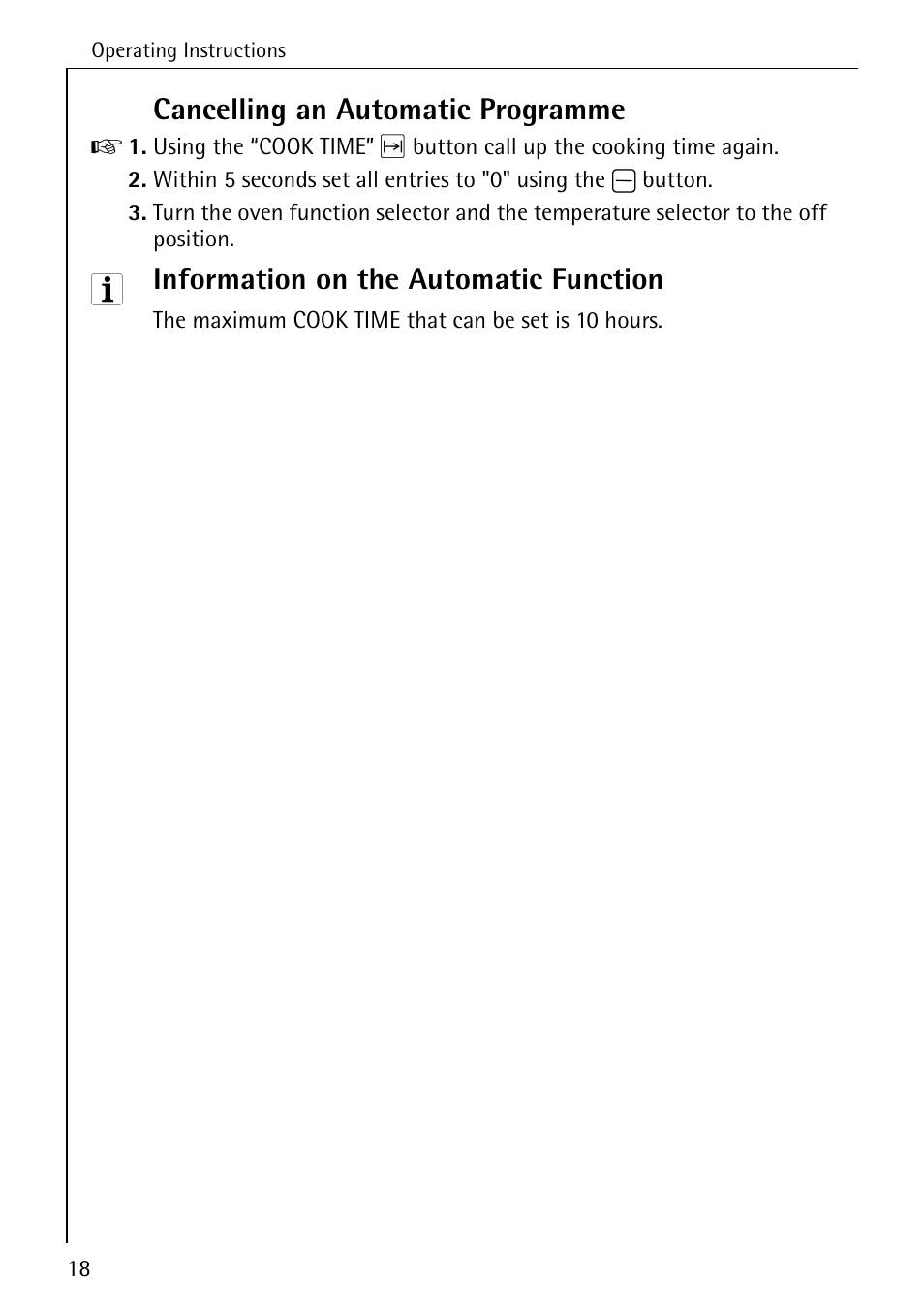Cancelling an automatic programme, Information on the automatic function | AEG COMPETENCE B 4130 User Manual | Page 18 / 52