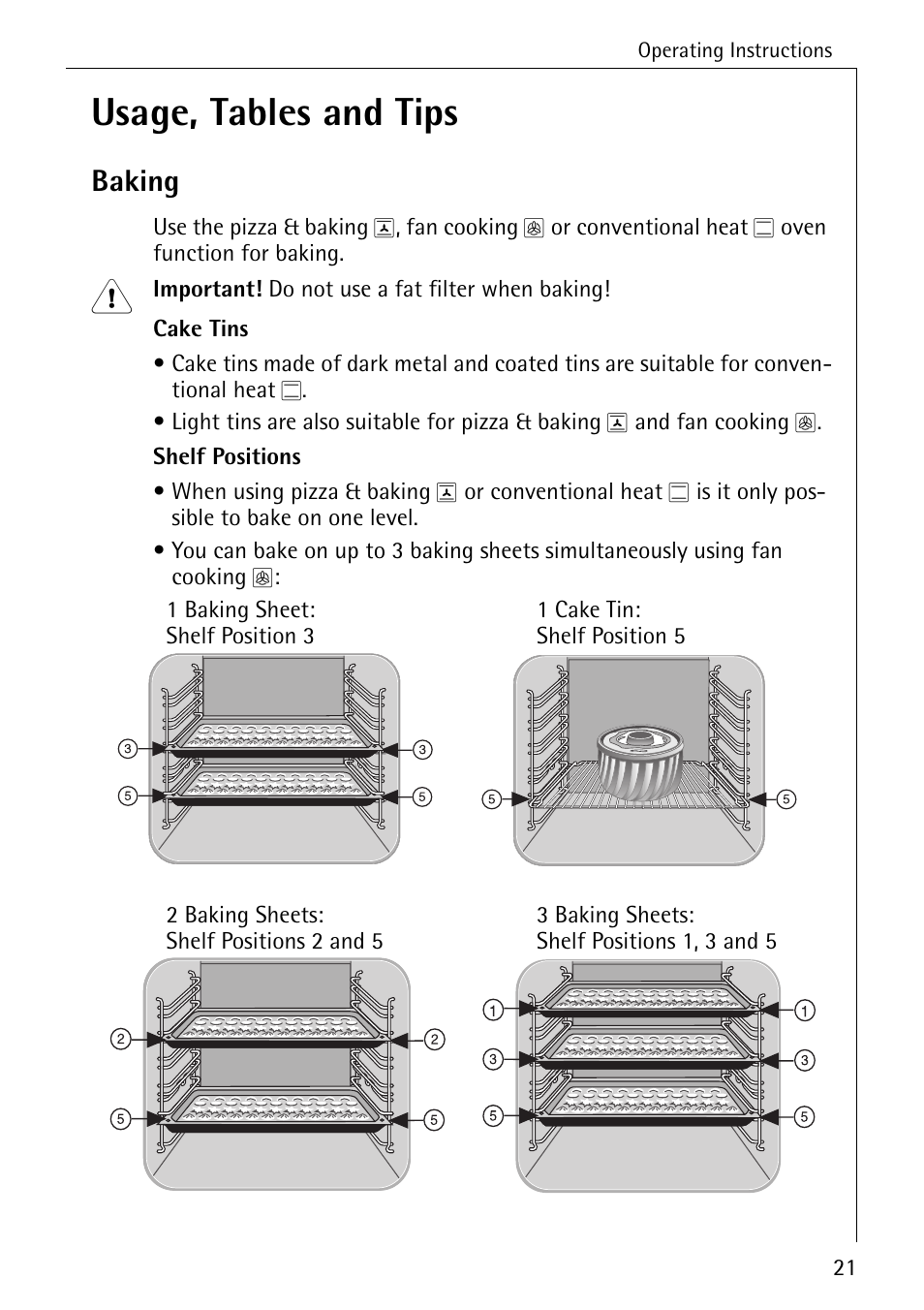 Usage, tables and tips, Baking | AEG COMPETENCE B 4130 User Manual | Page 21 / 52