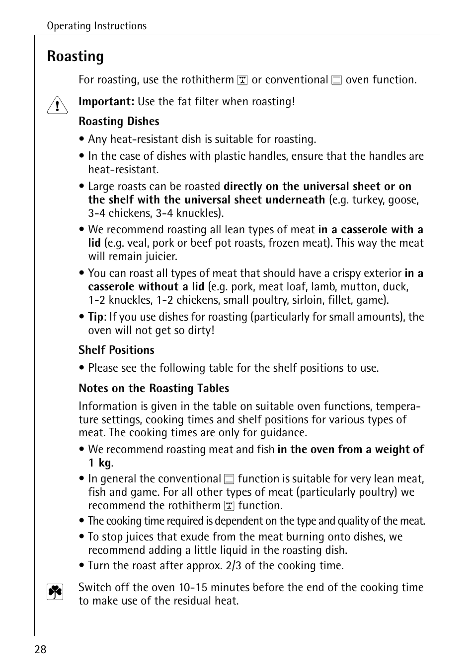 Roasting | AEG COMPETENCE B 4130 User Manual | Page 28 / 52