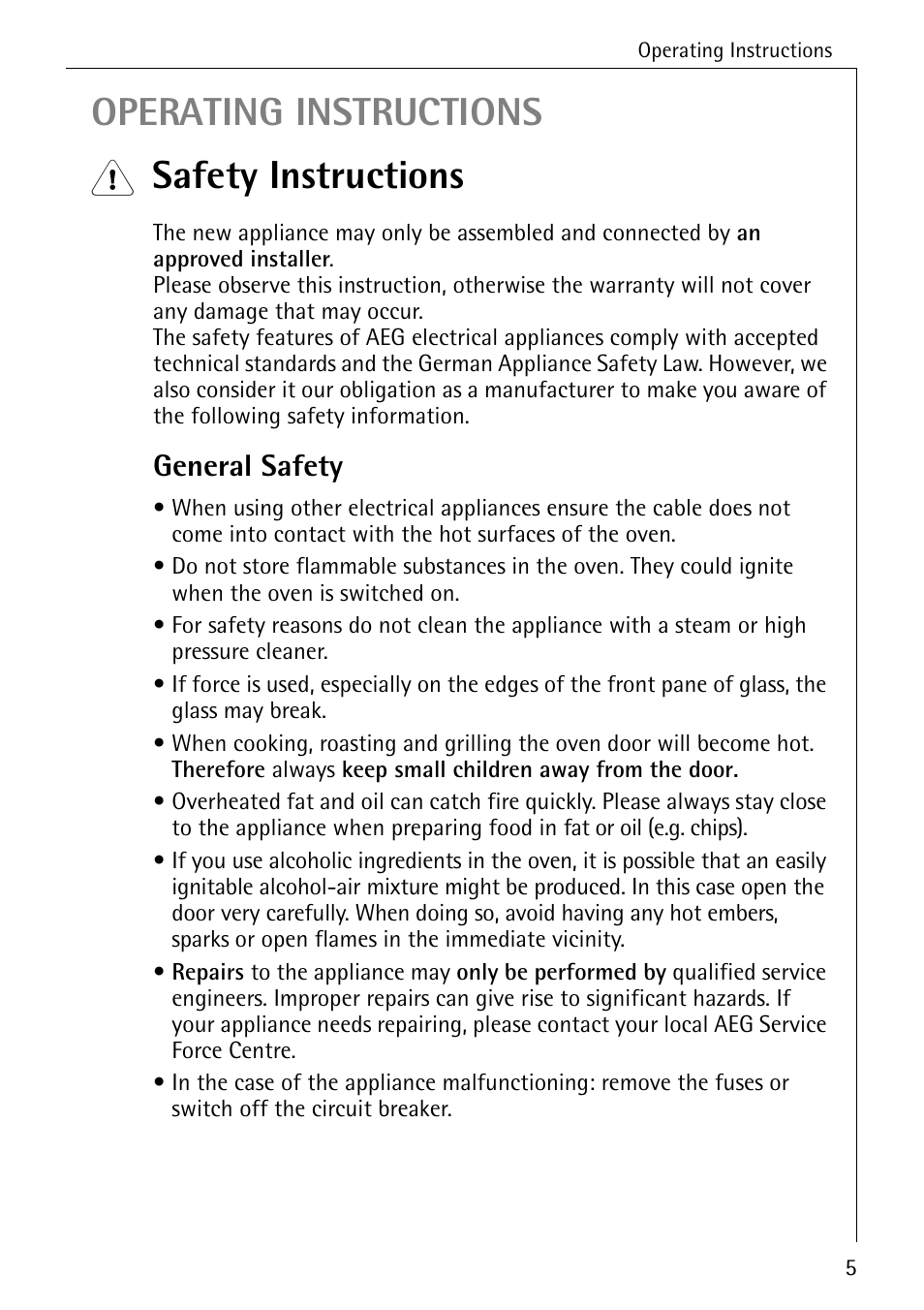 Operating instructions, Safety instructions, General safety | AEG COMPETENCE B 4130 User Manual | Page 5 / 52