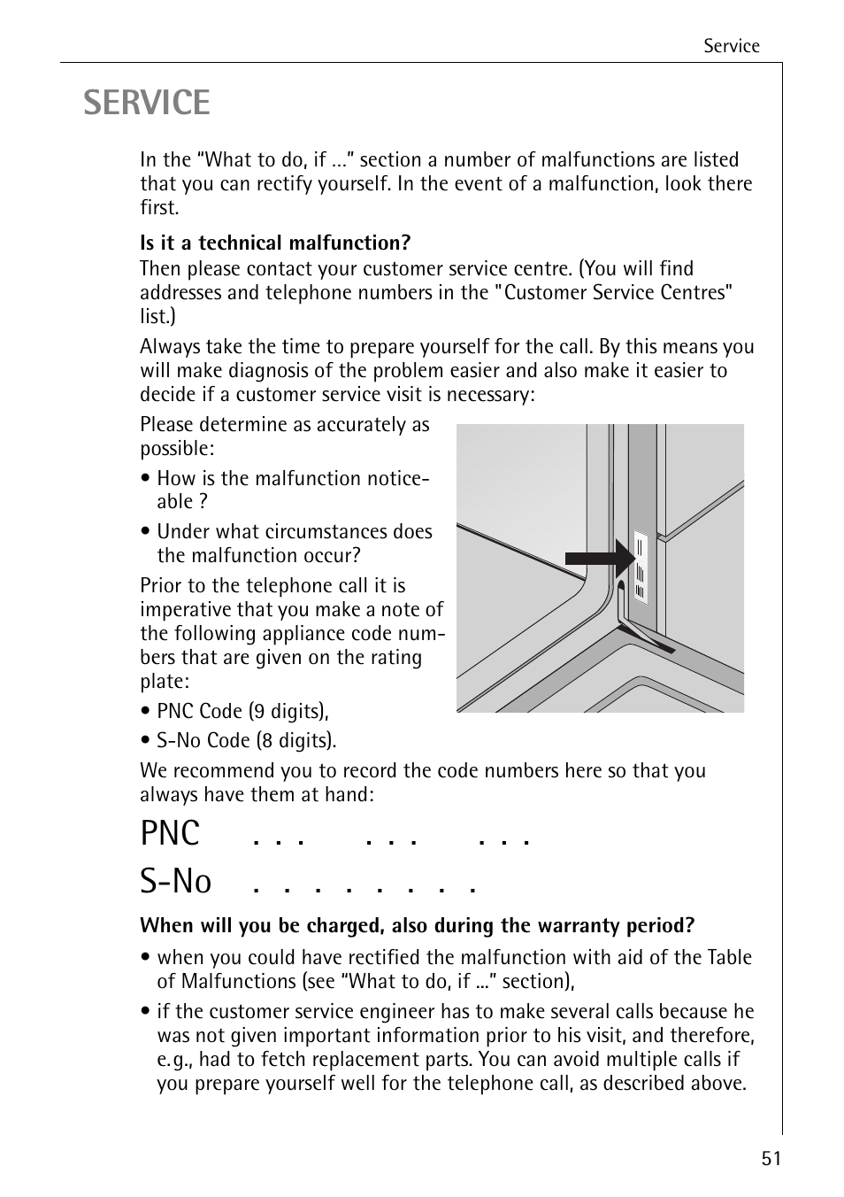 Service, Pnc . . . . . . . . . s-no | AEG COMPETENCE B 4130 User Manual | Page 51 / 52