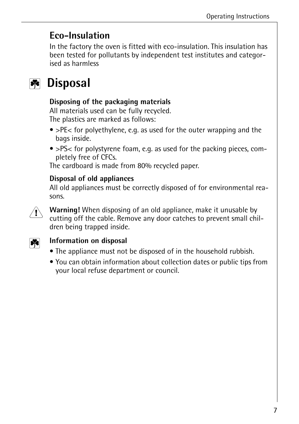 Disposal, Eco-insulation | AEG COMPETENCE B 4130 User Manual | Page 7 / 52