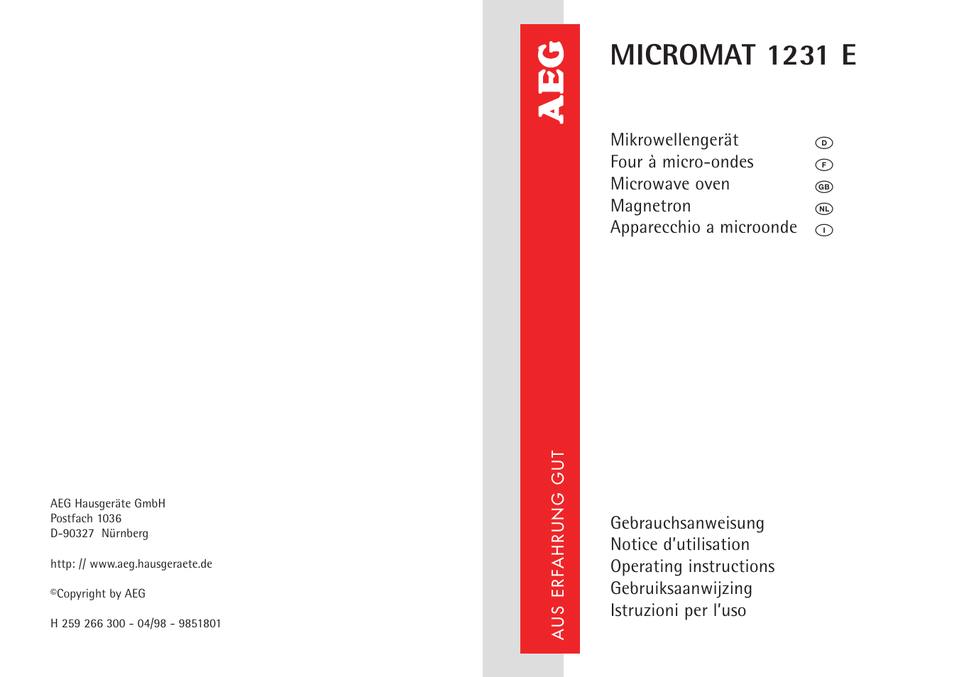 AEG MICROMAT 1231 E User Manual | 33 pages