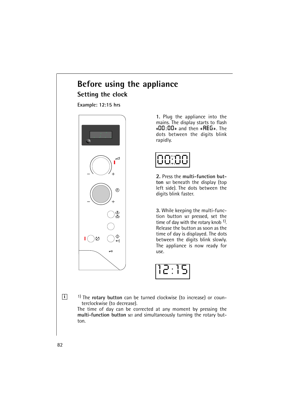 Before using the appliance, Setting the clock | AEG MICROMAT 1231 E User Manual | Page 14 / 33