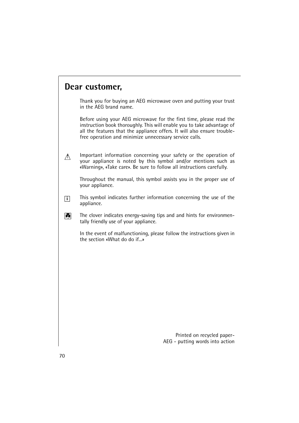 Dear customer | AEG MICROMAT 1231 E User Manual | Page 2 / 33