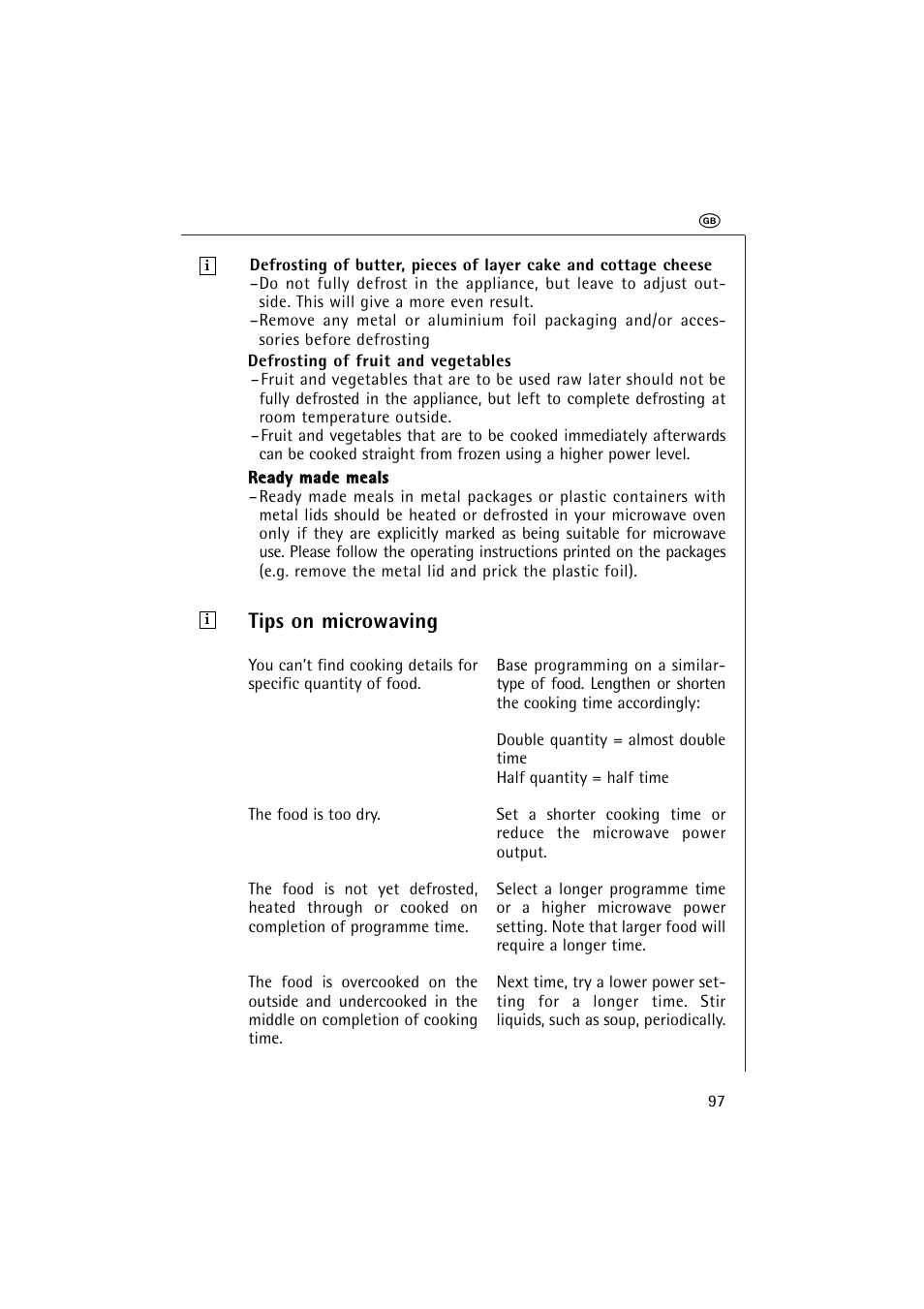 Tips on microwaving | AEG MICROMAT 1231 E User Manual | Page 29 / 33