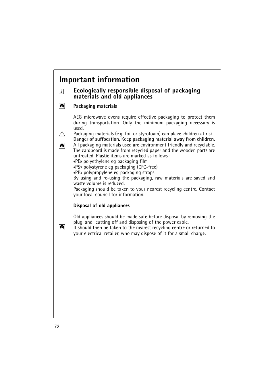Important information | AEG MICROMAT 1231 E User Manual | Page 4 / 33