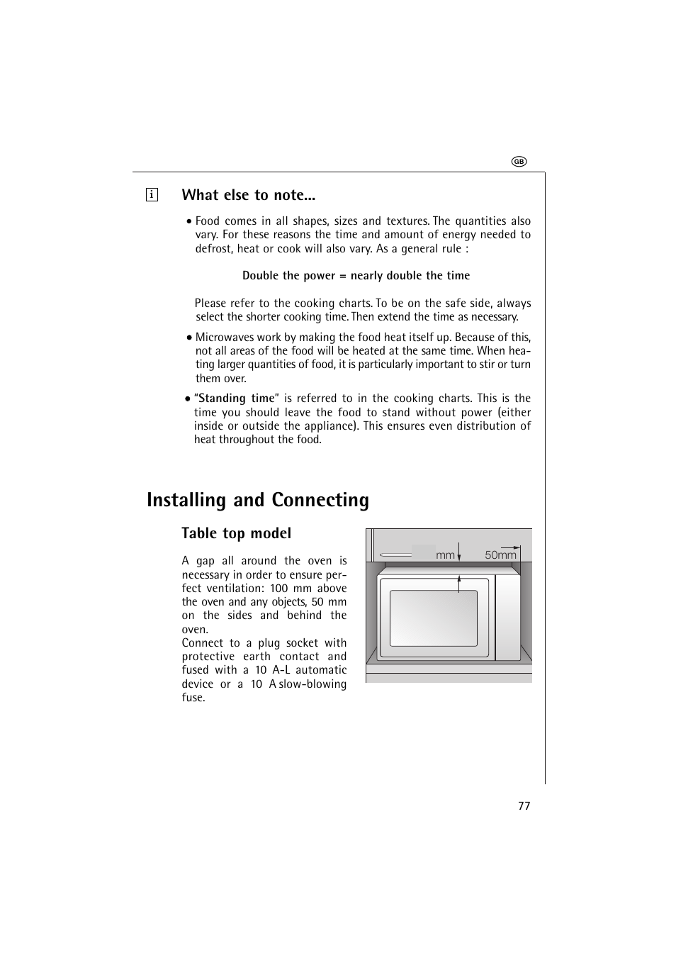 Installing and connecting, Table top model | AEG MICROMAT 1231 E User Manual | Page 9 / 33