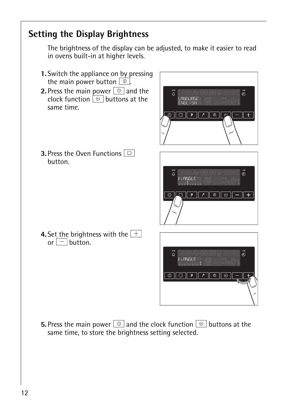 Setting the display brightness | AEG COMPETENCE B8920-1 User Manual | Page 12 / 84