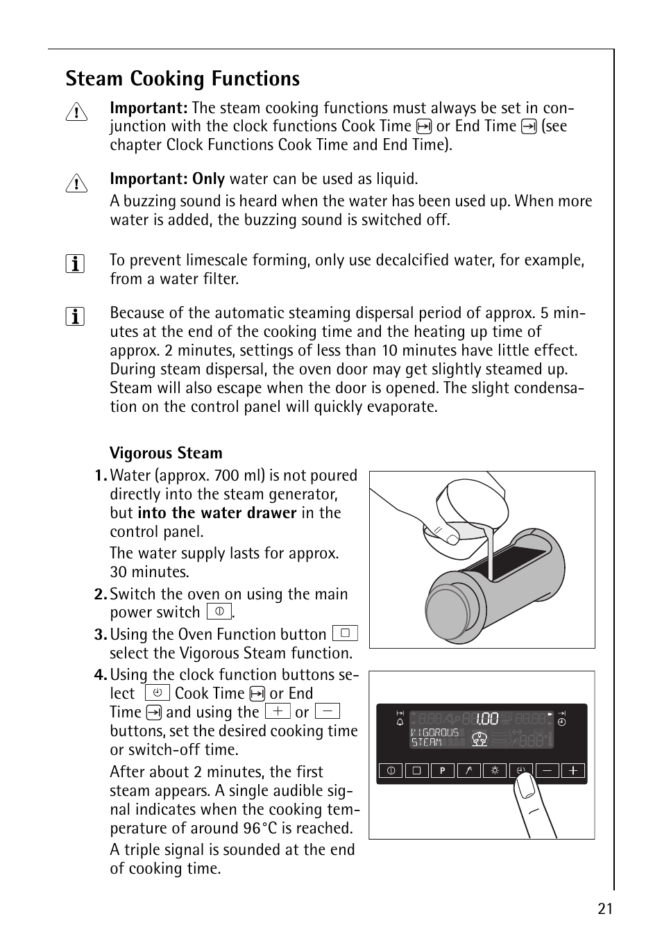 Steam cooking functions | AEG COMPETENCE B8920-1 User Manual | Page 21 / 84