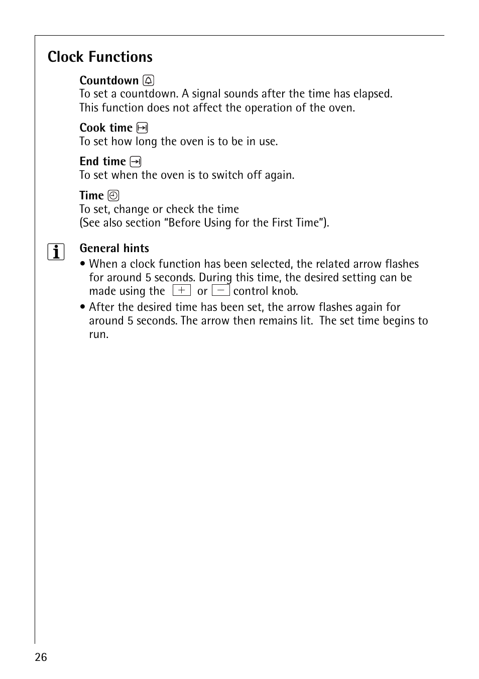 Clock functions | AEG COMPETENCE B8920-1 User Manual | Page 26 / 84