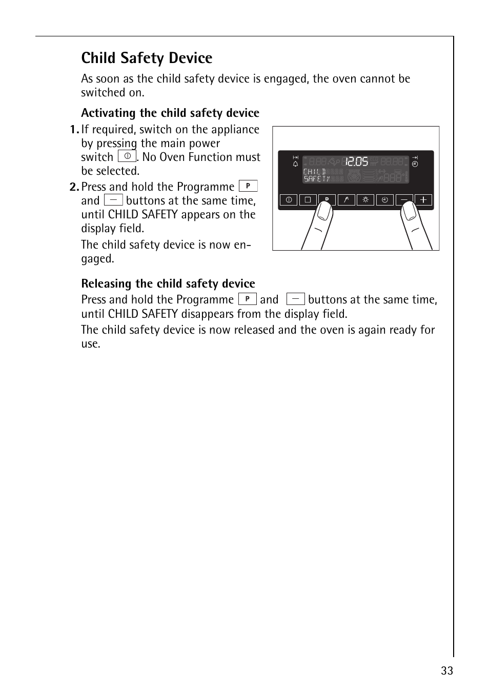 Child safety device | AEG COMPETENCE B8920-1 User Manual | Page 33 / 84