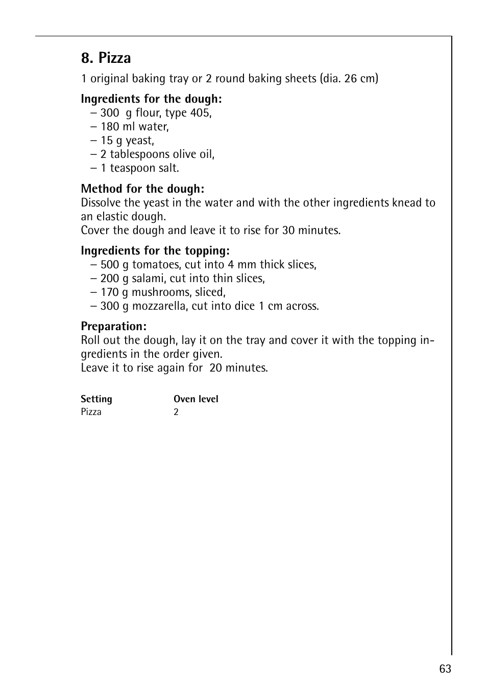 Pizza | AEG COMPETENCE B8920-1 User Manual | Page 63 / 84