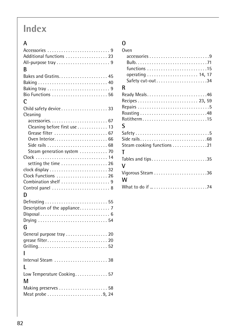 Index | AEG COMPETENCE B8920-1 User Manual | Page 82 / 84